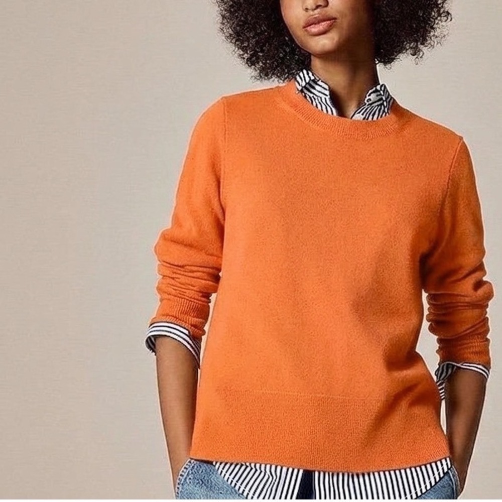J Crew 100% Cashmere Crew Neck Sweater Orange Size L